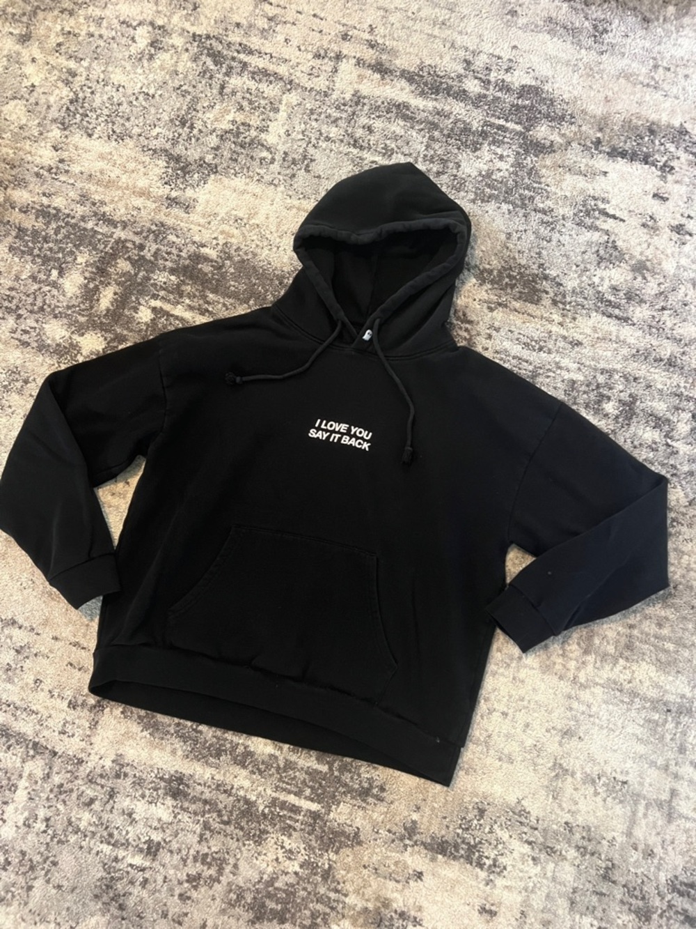 LONELY GHOST Black Hoodie with White Chest Text